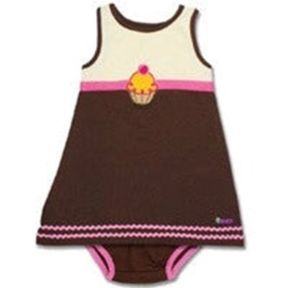 Cupcake Applique Brown and Pink Dress and Diaper Cover 3-6 mo